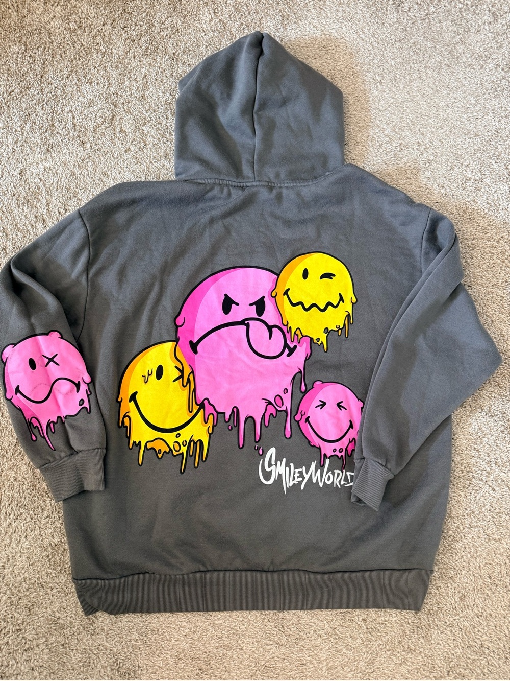 Graphic Hoodie with Pink & Yellow Smiley Drip Design